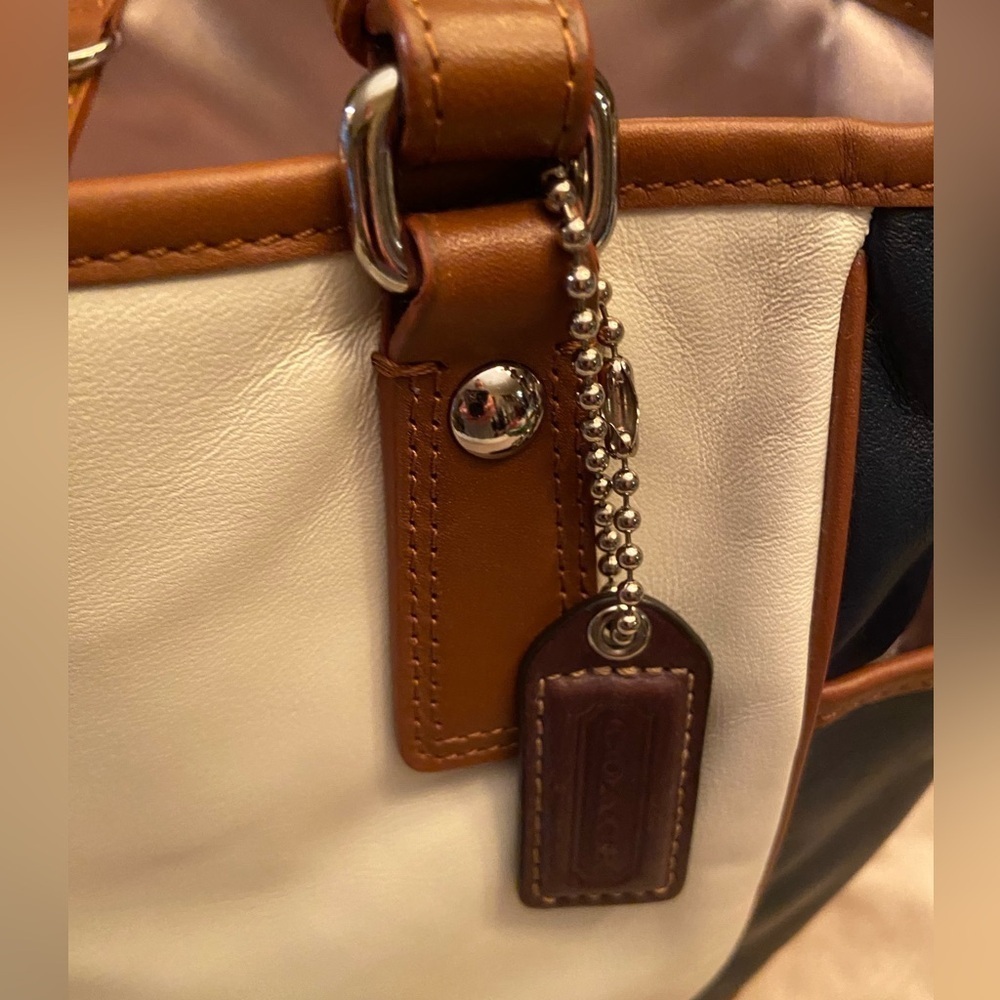Coach Park Metro Leather Tote bag in a cream, navy, and brown color block F23683 - Picture 11 of 11